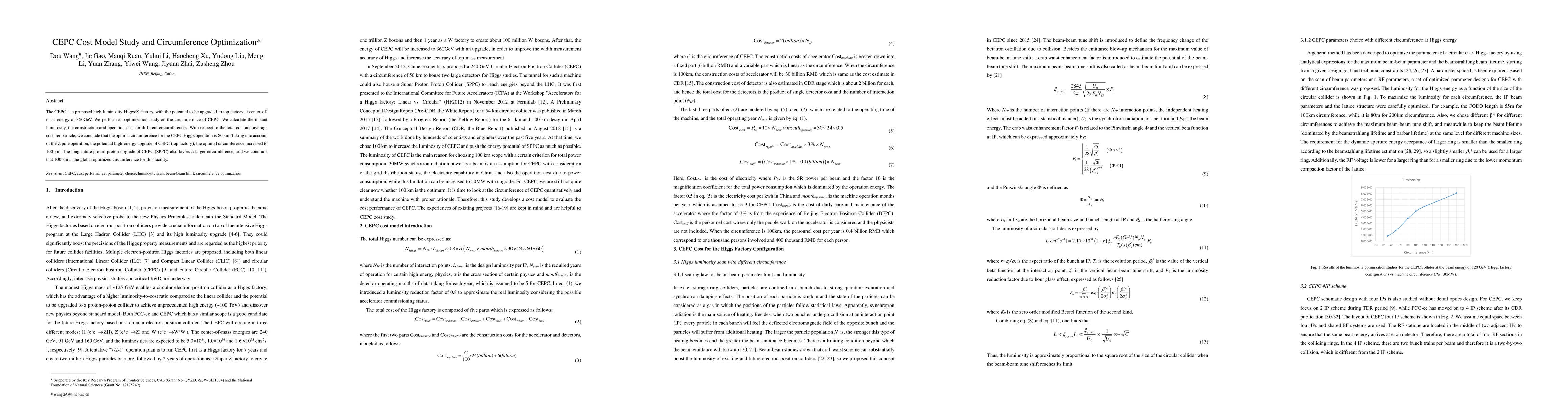 Thumbnail for CEPC Cost Model Study and Circumference Optimization