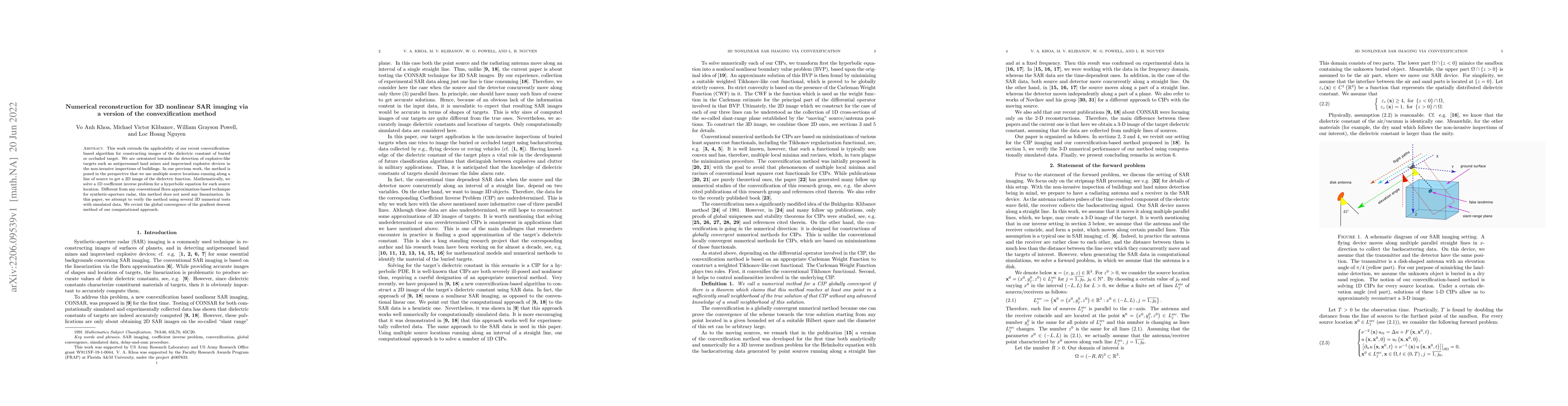 Thumbnail for Numerical reconstruction for 3D nonlinear SAR imaging via a version of
  the convexification method
