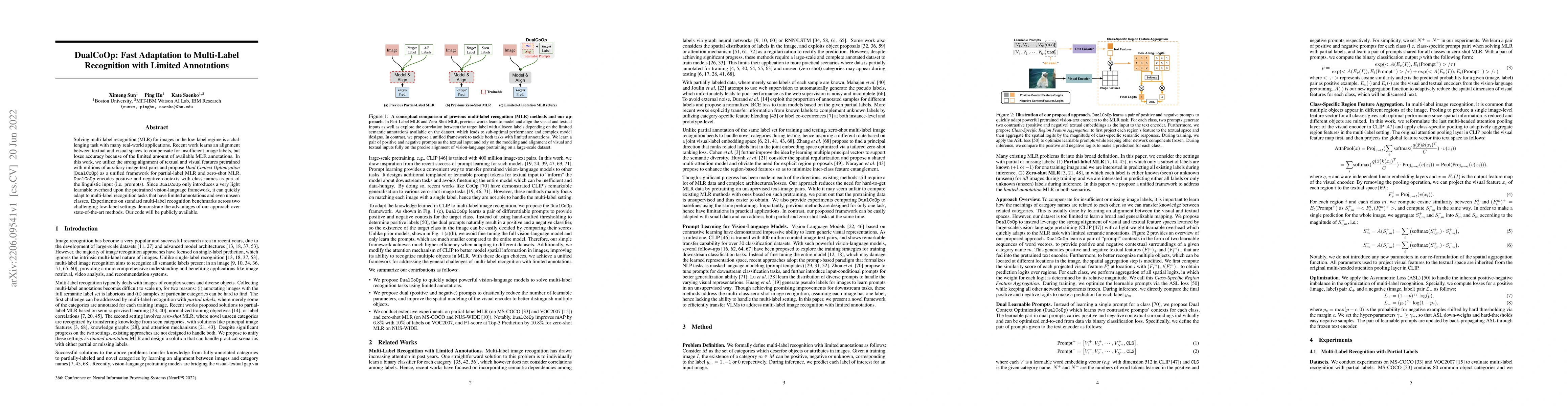 Thumbnail for DualCoOp: Fast Adaptation to Multi-Label Recognition with Limited
  Annotations