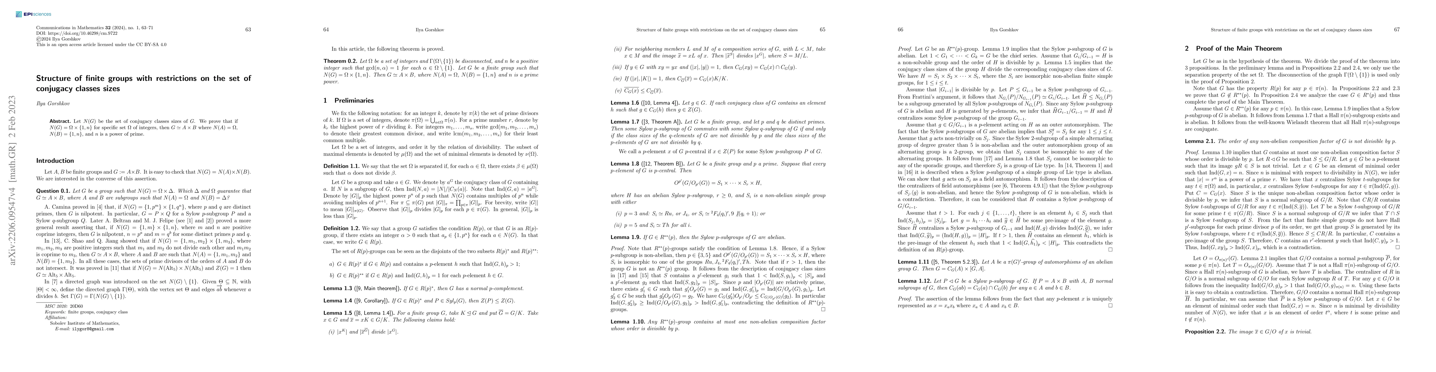 Thumbnail for Structure of finite groups with restrictions on the set of conjugacy
  classes sizes