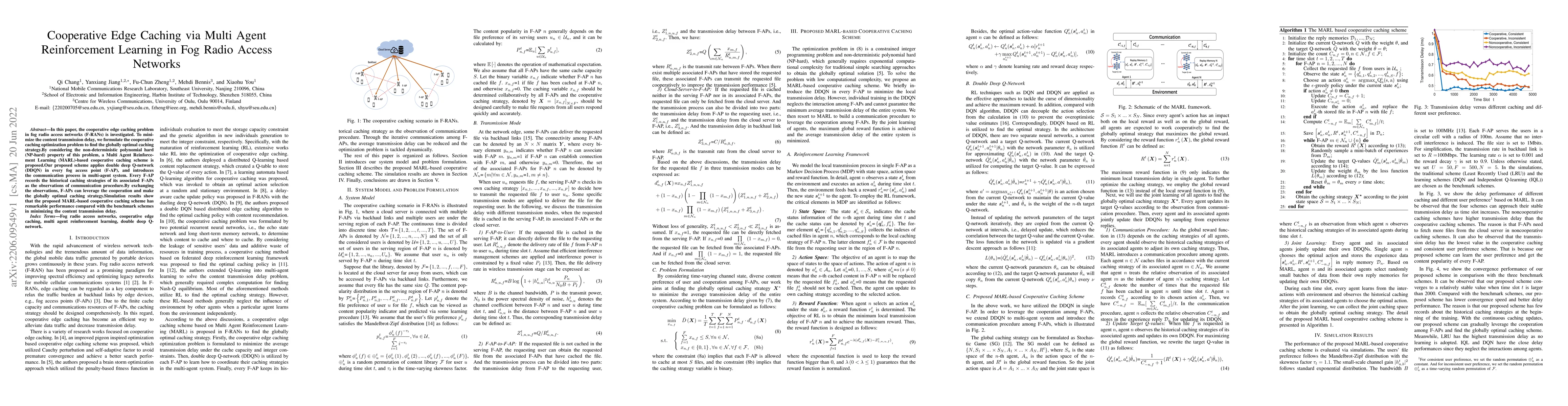 Thumbnail for Cooperative Edge Caching via Multi Agent Reinforcement Learning in Fog
  Radio Access Networks
