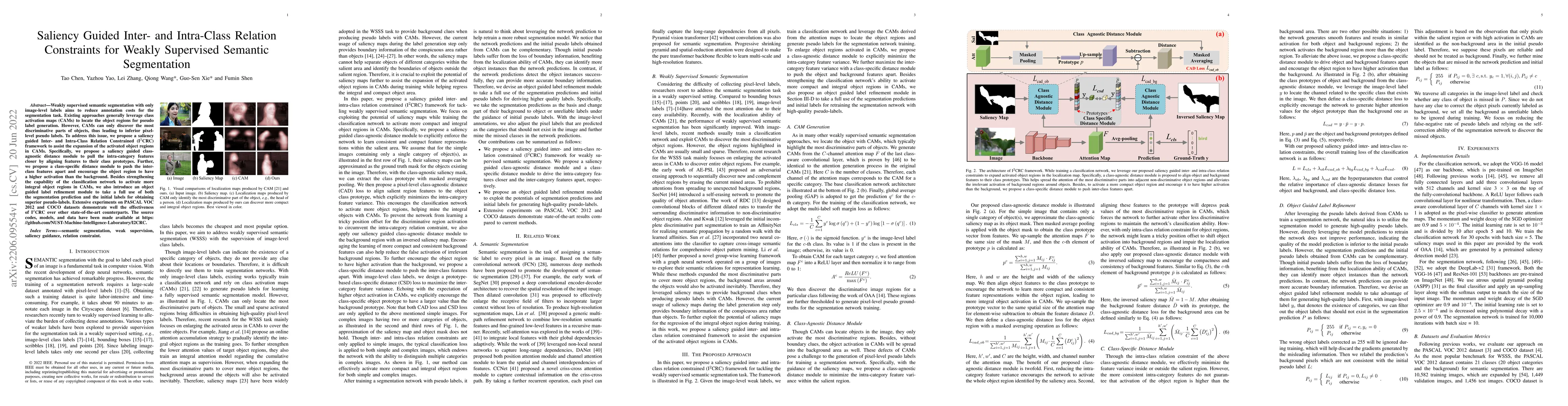 Thumbnail for Saliency Guided Inter- and Intra-Class Relation Constraints for Weakly
  Supervised Semantic Segmentation
