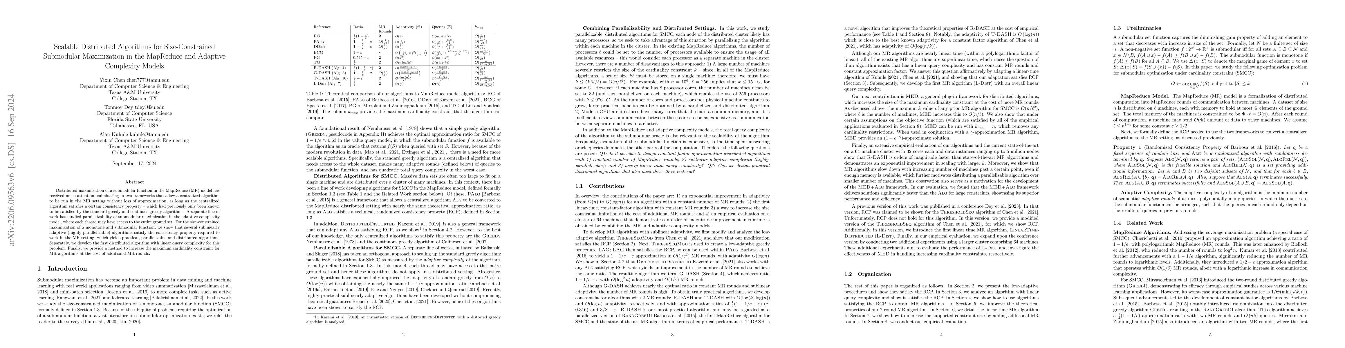 Thumbnail for Scalable Distributed Algorithms for Size-Constrained Submodular
  Maximization in the MapReduce and Adaptive Complexity Models