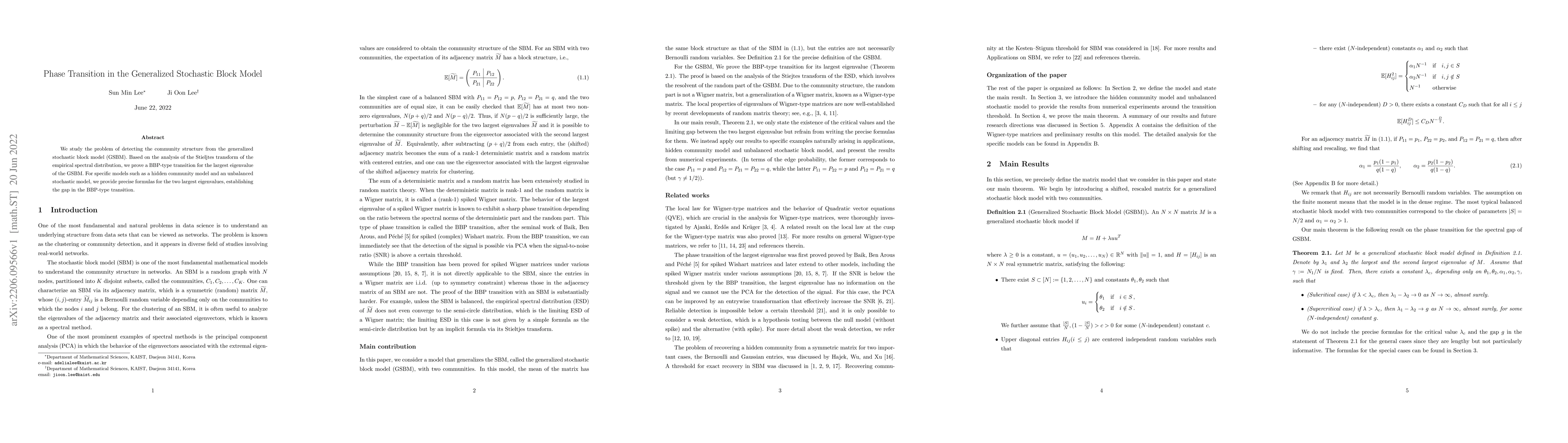 Thumbnail for Phase Transition in the Generalized Stochastic Block Model