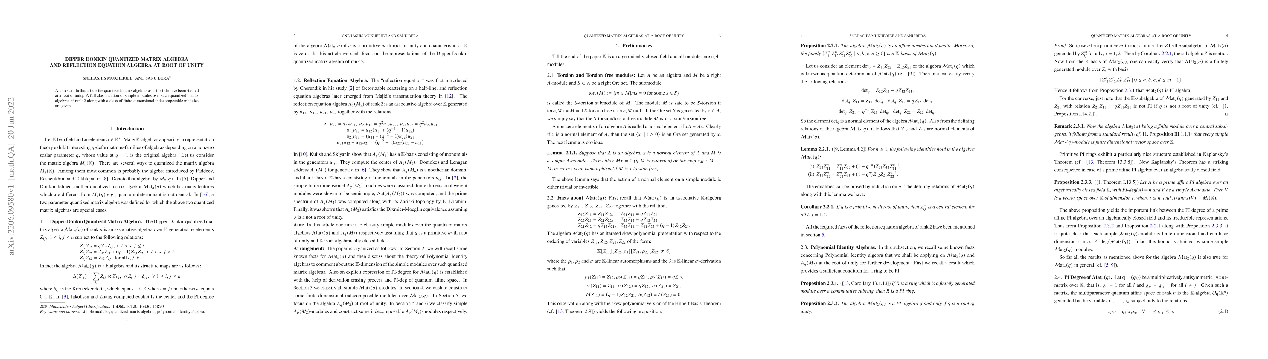 Thumbnail for Dipper Donkin Quantized Matrix Algebra and Reflection Equation Algebra
  at root of unity