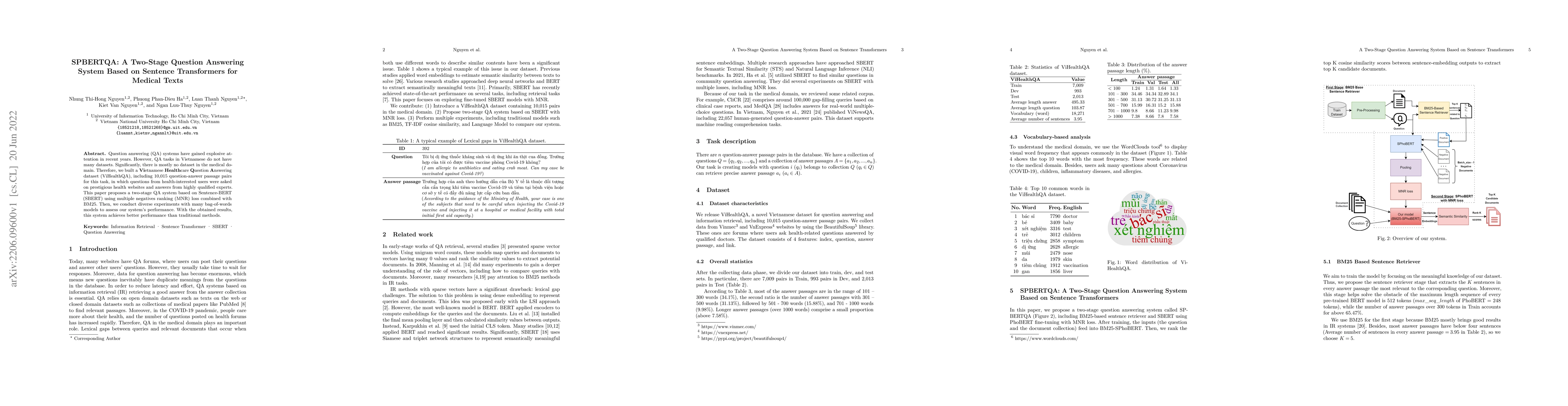 Thumbnail for SPBERTQA: A Two-Stage Question Answering System Based on Sentence
  Transformers for Medical Texts
