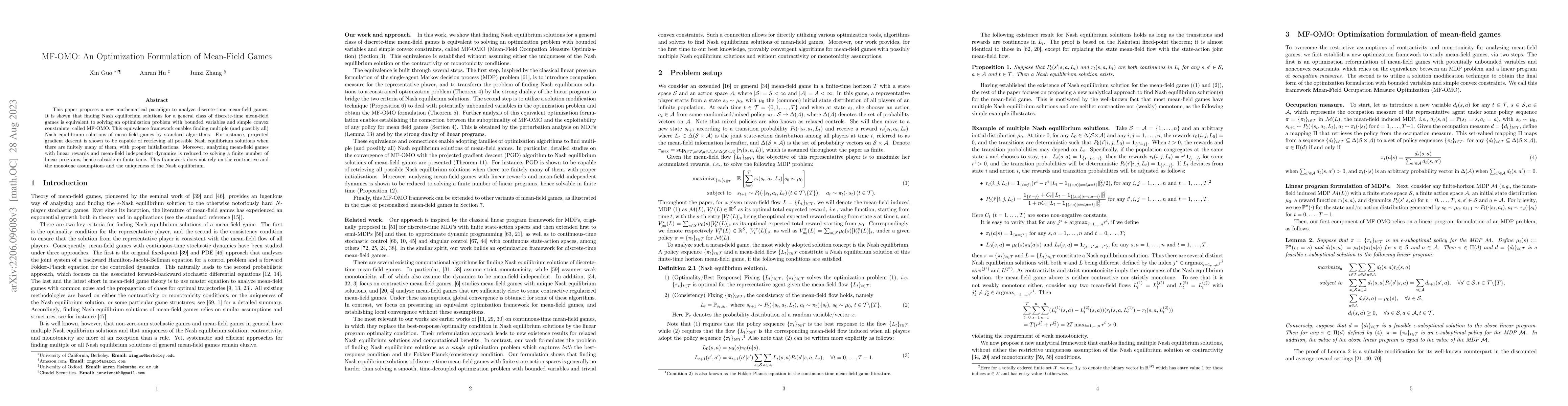 Thumbnail for MF-OMO: An Optimization Formulation of Mean-Field Games
