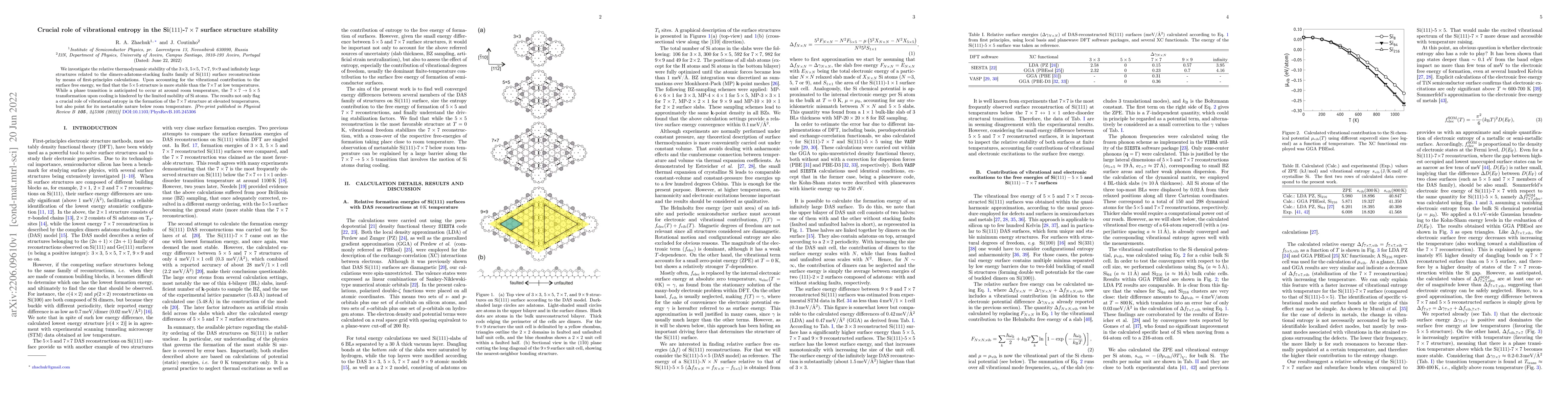 Thumbnail for Crucial role of vibrational entropy in the Si(111)-7$\times$7 surface
  structure stability