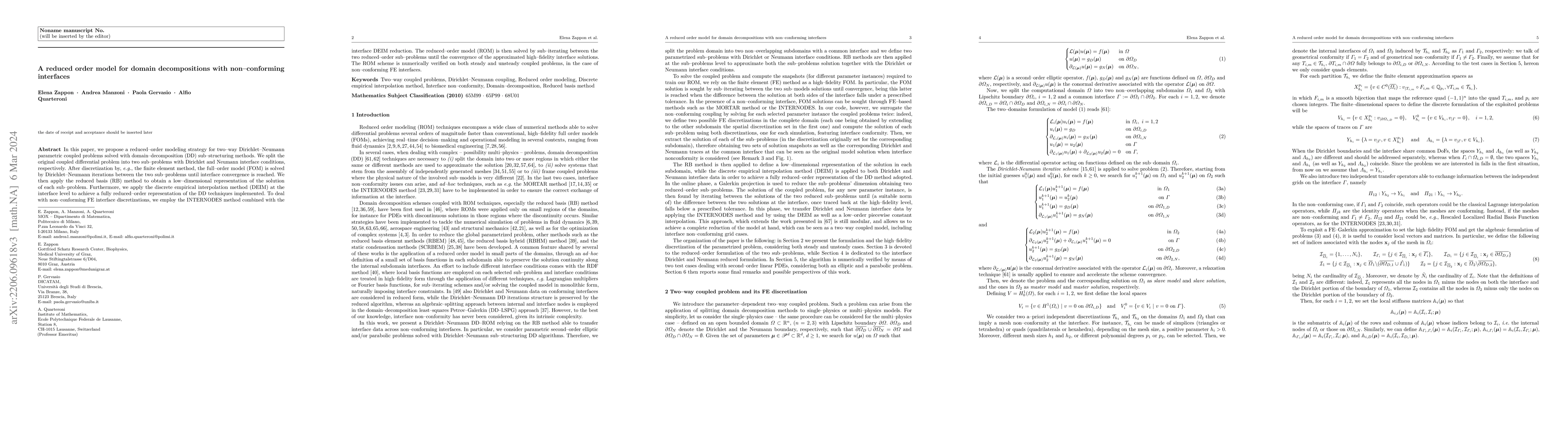 Thumbnail for A reduced order model for domain decompositions with non-conforming
  interfaces
