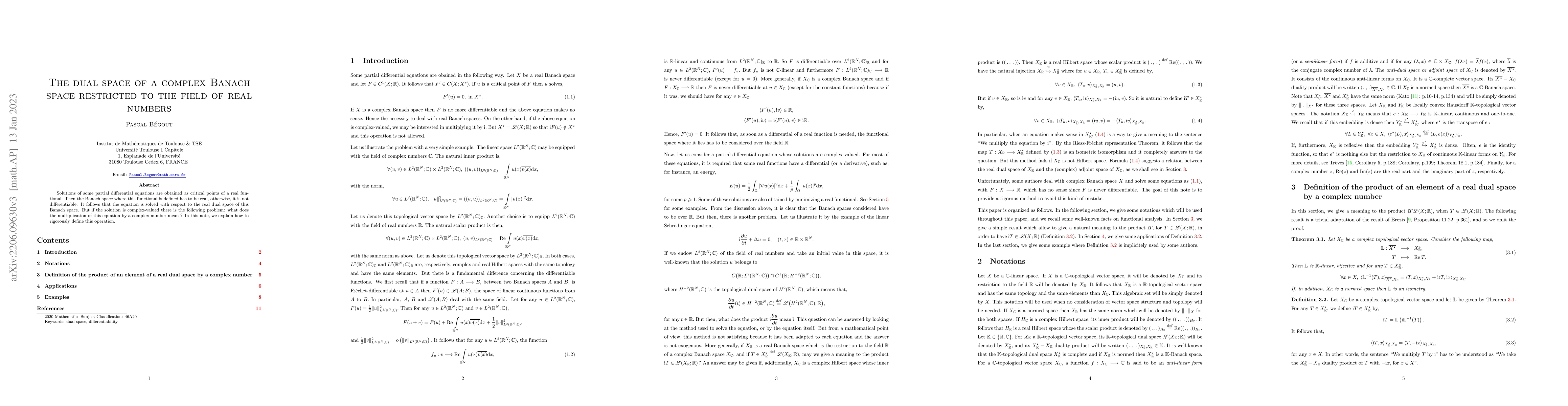 Thumbnail for The dual space of a complex Banach space restricted to the field of real
  numbers
