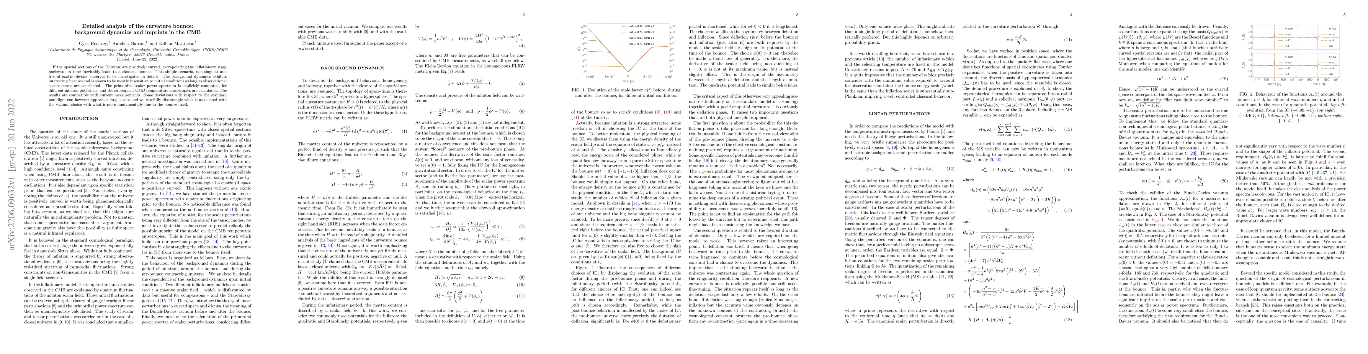 Thumbnail for Detailed analysis of the curvature bounce: background dynamics and
  imprints in the CMB