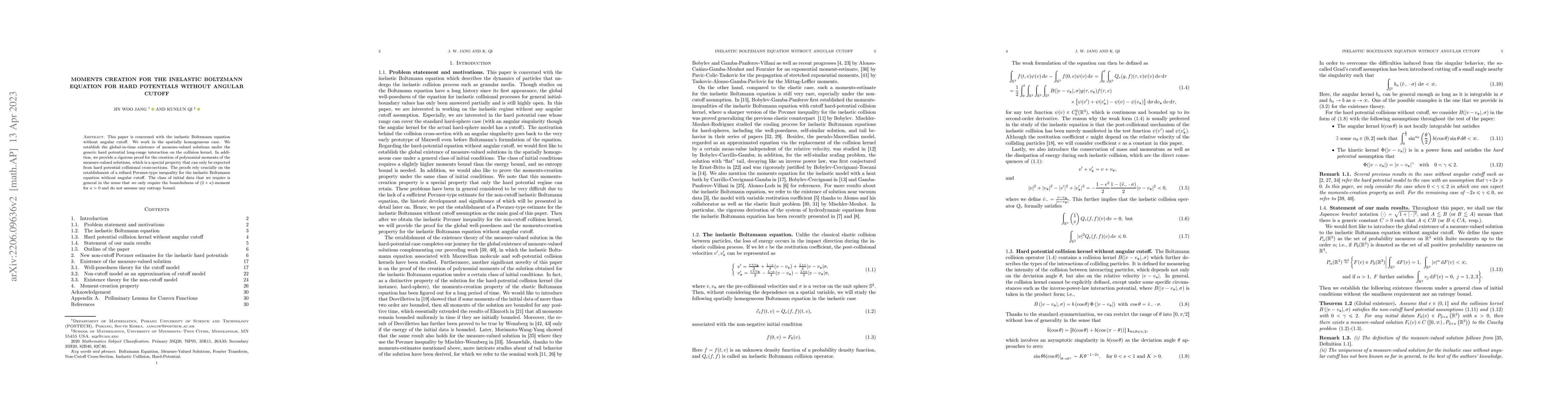 Thumbnail for Moments creation for the inelastic Boltzmann equation for hard
  potentials without angular cutoff