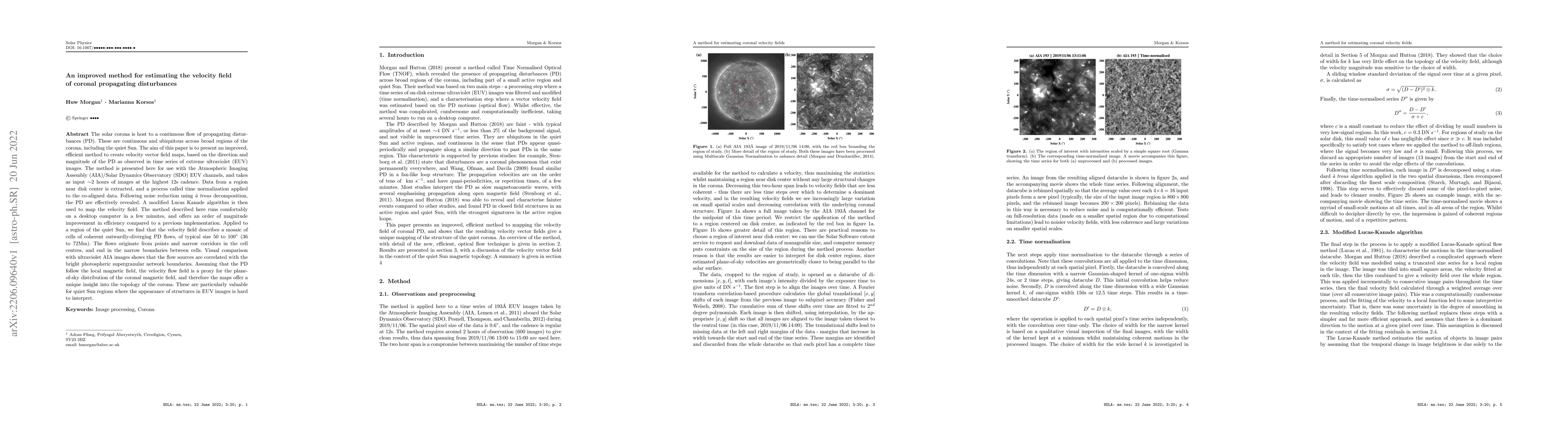 Thumbnail for An improved method for estimating the velocity field of coronal
  propagating disturbances