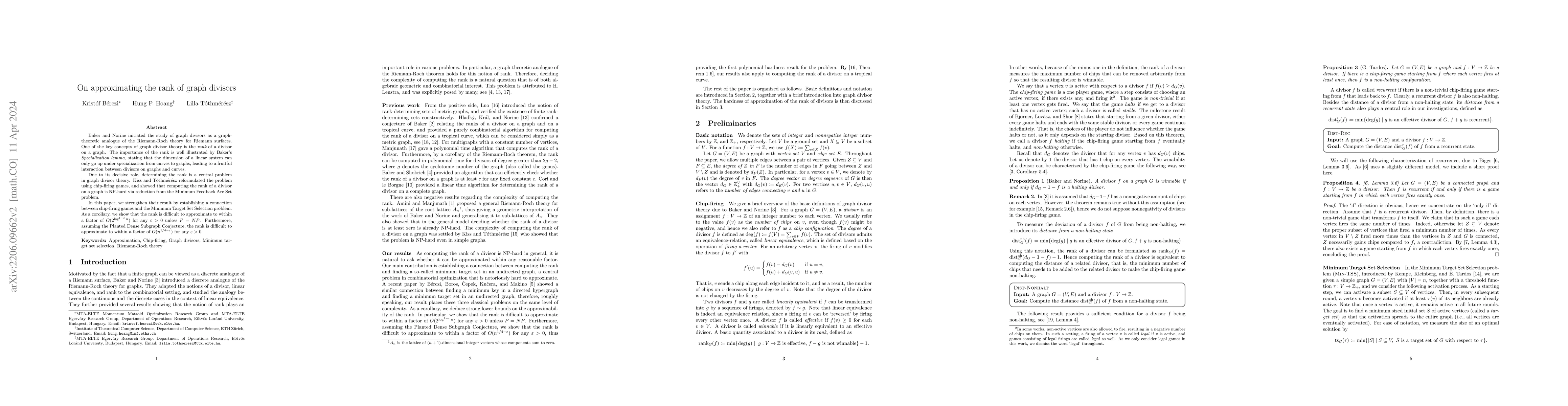 Thumbnail for On approximating the rank of graph divisors