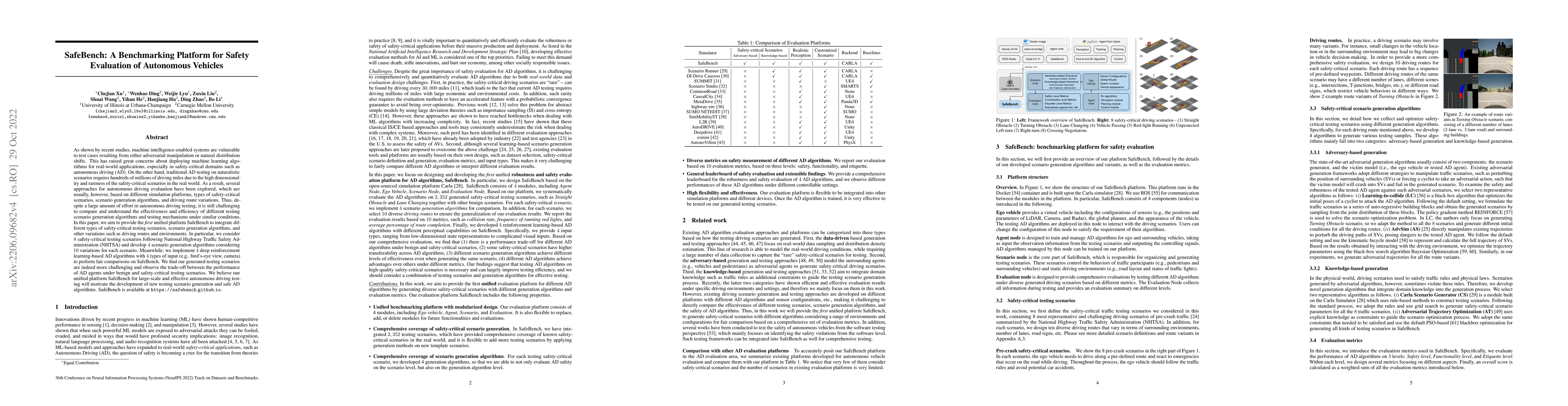 Thumbnail for SafeBench: A Benchmarking Platform for Safety Evaluation of Autonomous
  Vehicles