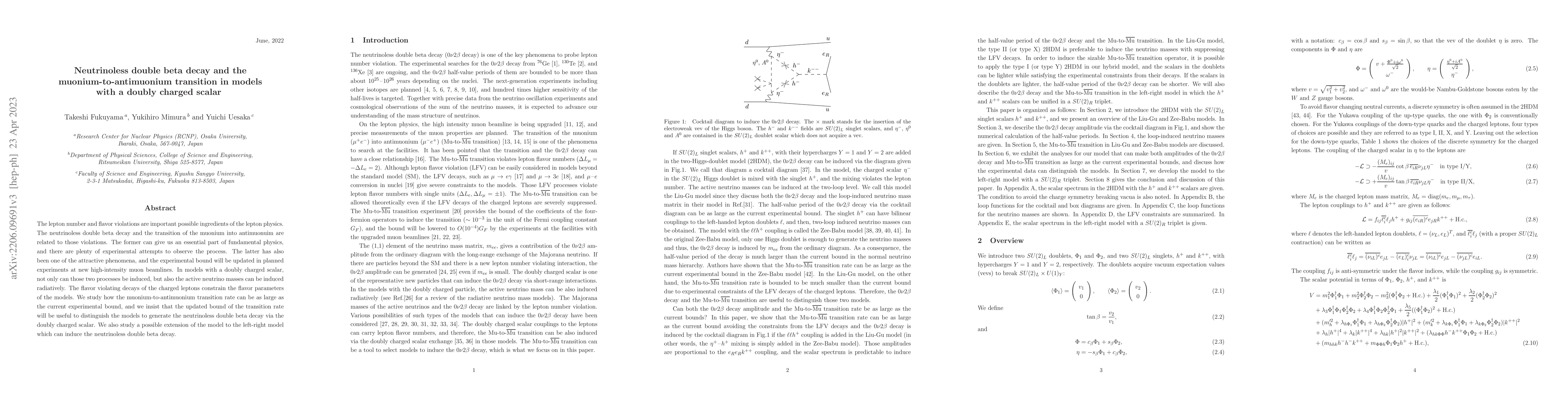 Thumbnail for Neutrinoless double beta decay and the muonium-to-antimuonium transition
  in models with a doubly charged scalar