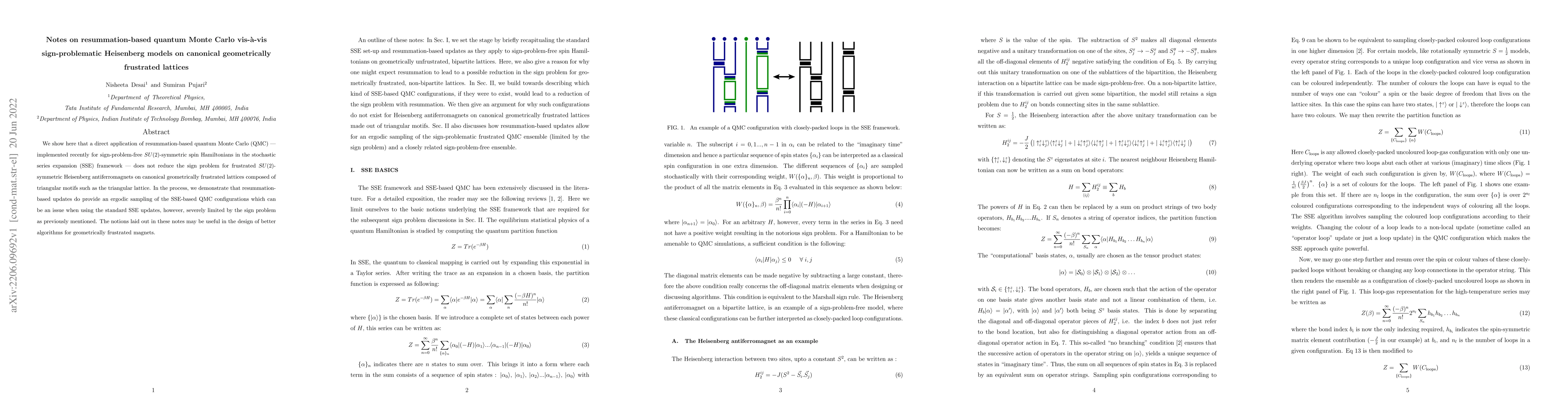 Thumbnail for Notes on resummation-based quantum Monte Carlo vis-\`a-vis
  sign-problematic Heisenberg models on canonical geometrically frustrated
  lattices