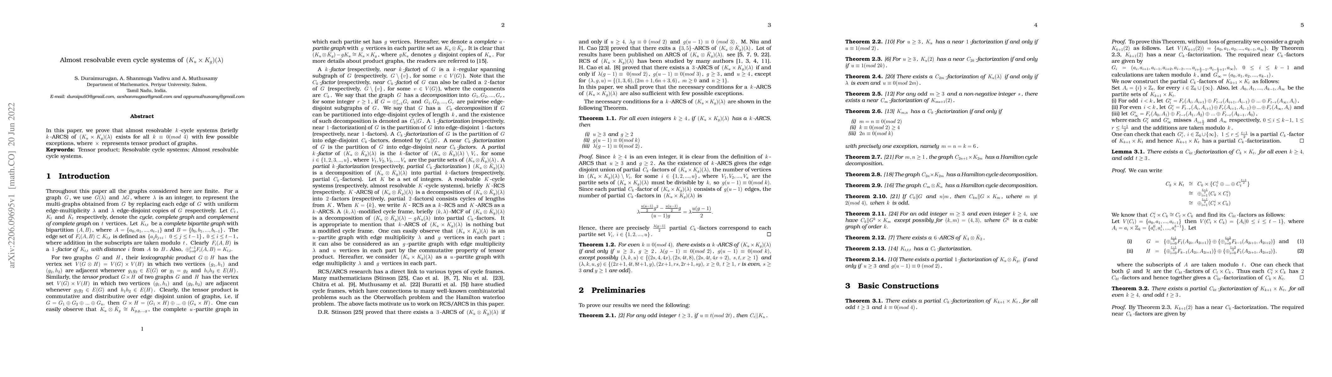 Thumbnail for Almost resolvable even cycle systems of $(K_u \times K_g)(\lambda)$