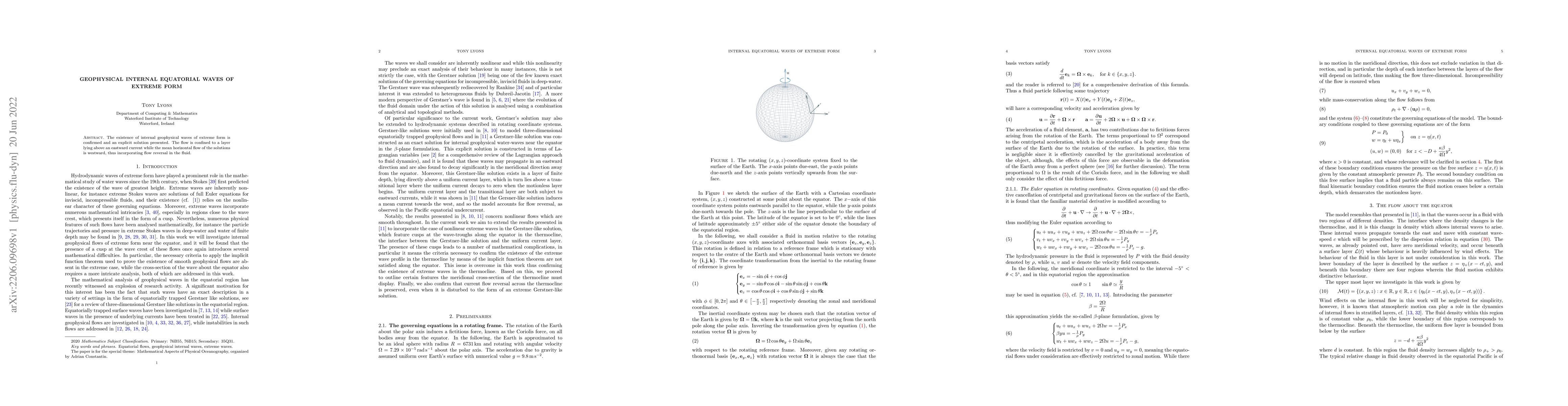 Thumbnail for Geophysical internal equatorial waves of extreme form