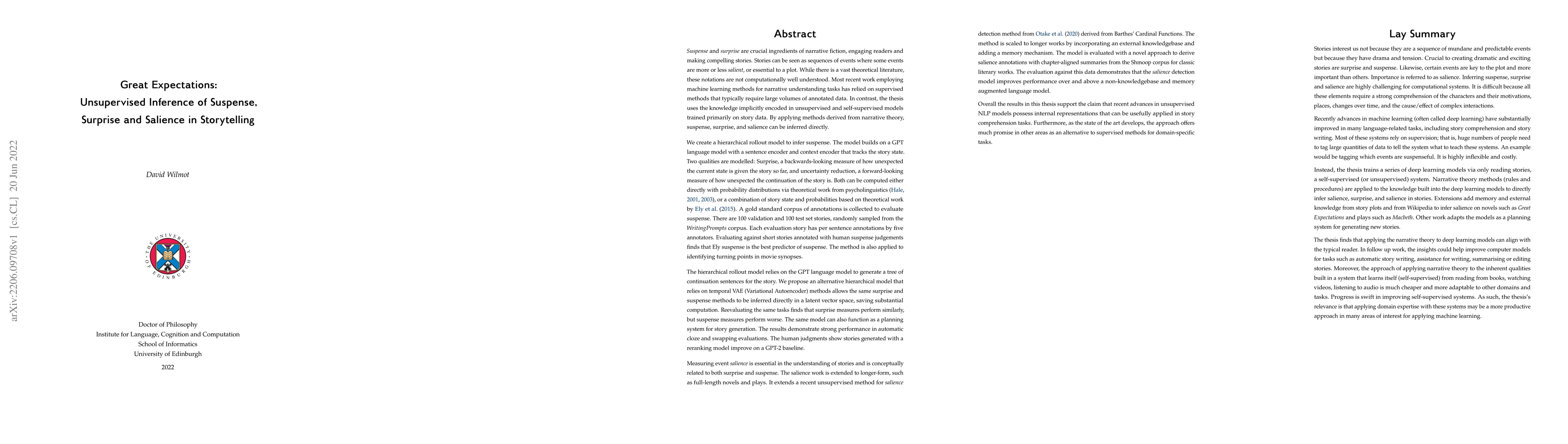 Thumbnail for Great Expectations: Unsupervised Inference of Suspense, Surprise and
  Salience in Storytelling