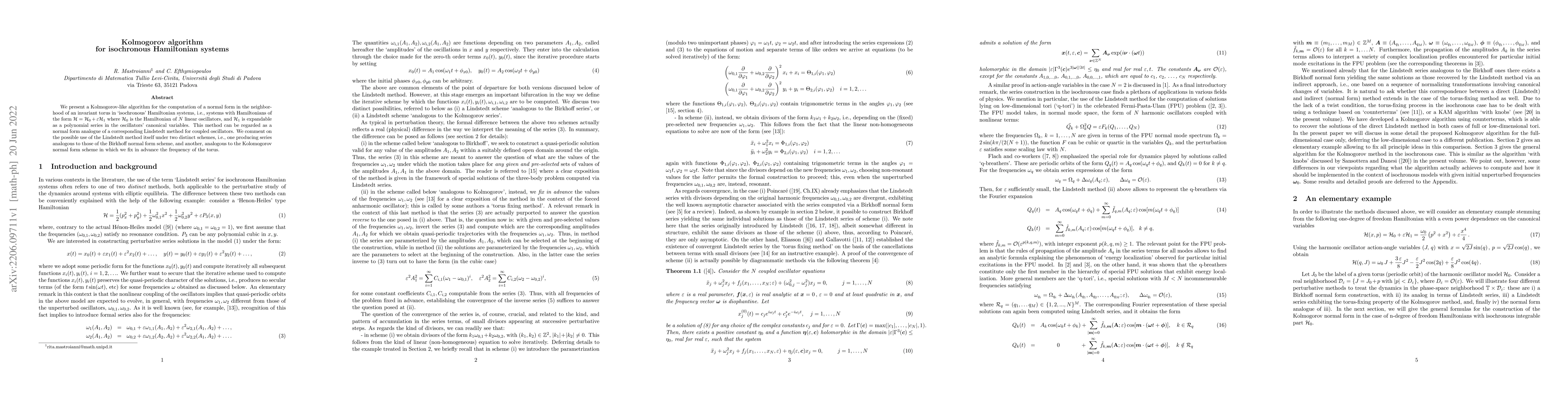 Thumbnail for Kolmogorov algorithm for isochronous Hamiltonian systems