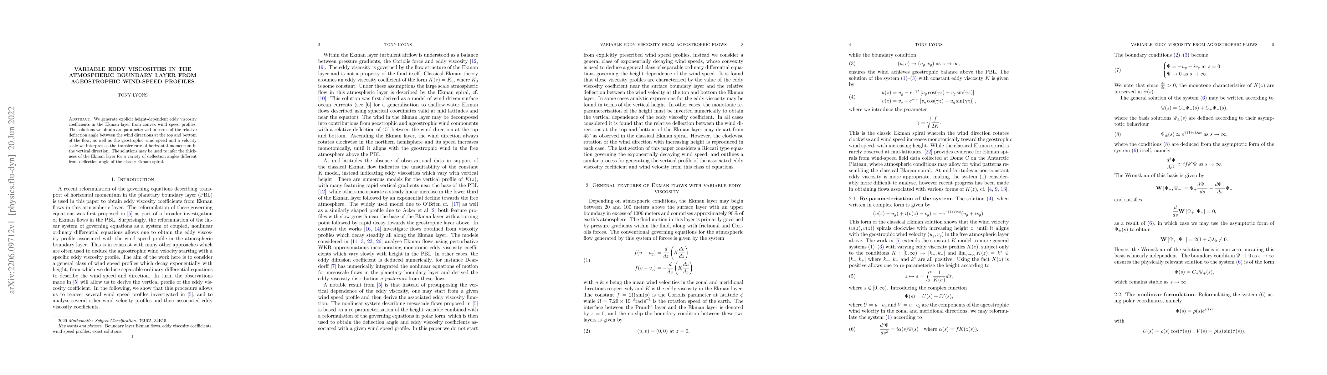 Thumbnail for Variable eddy viscosities in the atmospheric boundary layer from
  ageostrophic wind-speed profiles