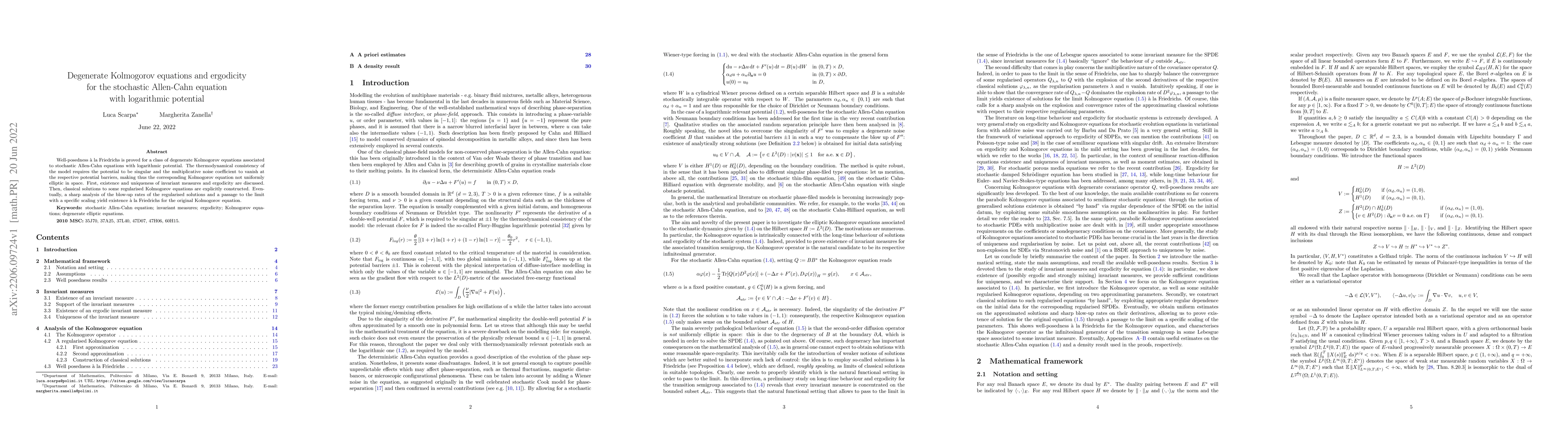 Thumbnail for Degenerate Kolmogorov equations and ergodicity for the stochastic
  Allen-Cahn equation with logarithmic potential
