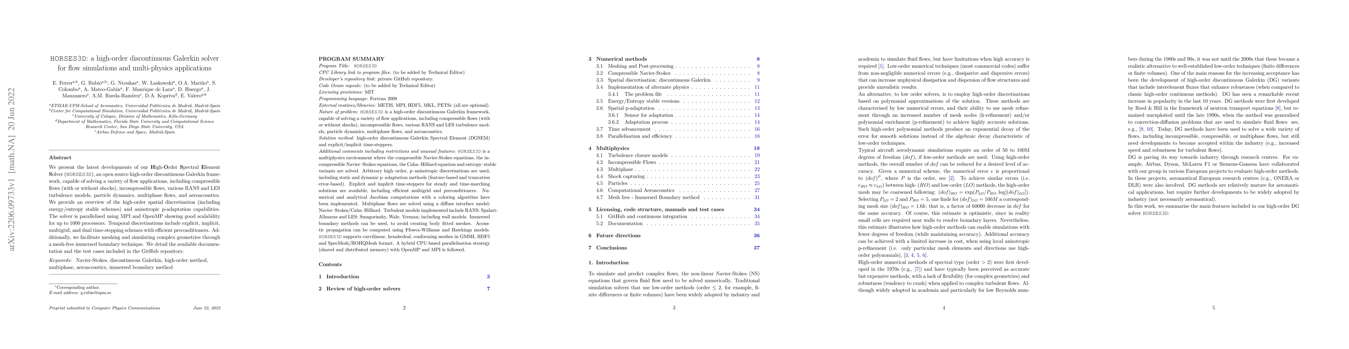 Thumbnail for HORSES3D: a high-order discontinuous Galerkin solver for flow
  simulations and multi-physics applications