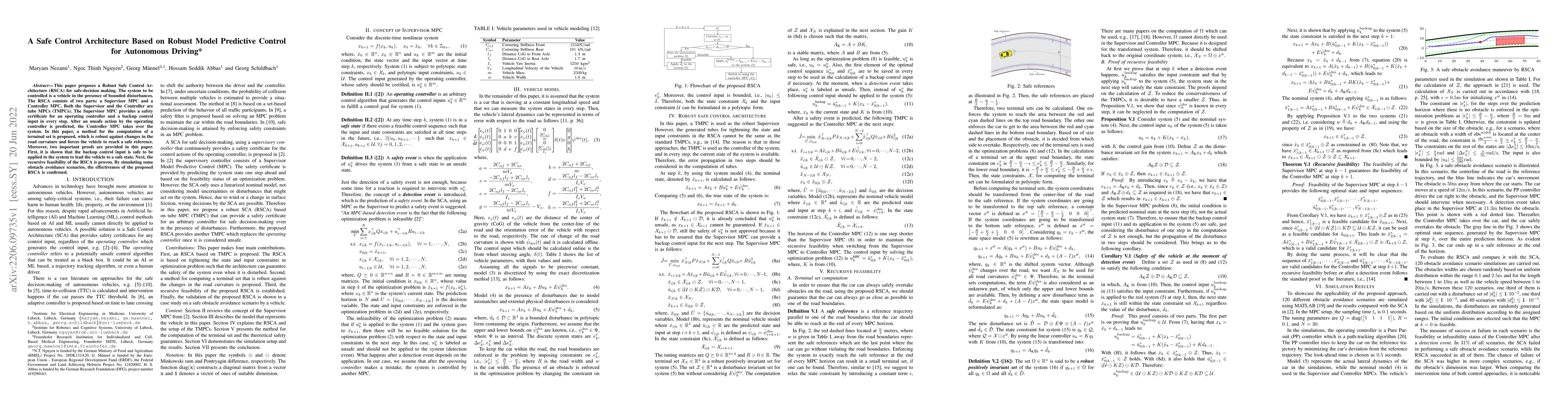 Thumbnail for A Safe Control Architecture Based on Robust Model Predictive Control for
  Autonomous Driving