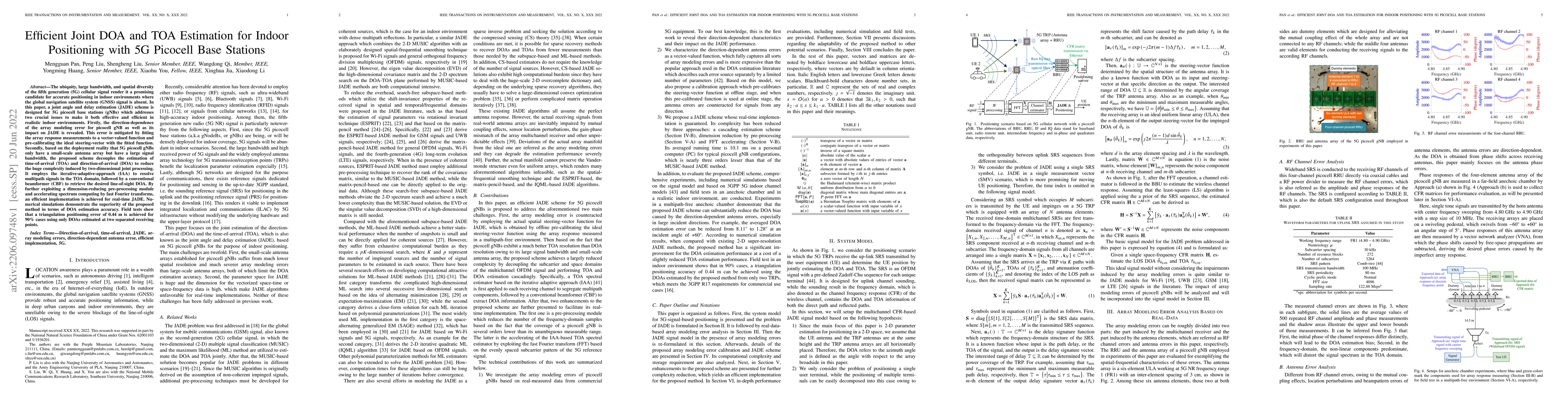 Thumbnail for Efficient Joint DOA and TOA Estimation for Indoor Positioning with 5G
  Picocell Base Stations