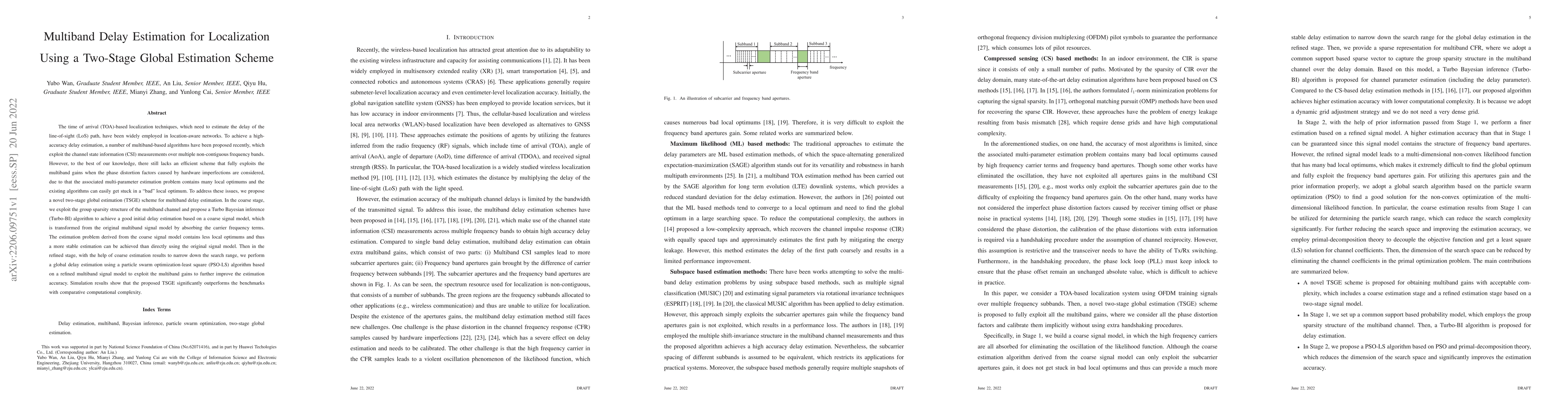 Thumbnail for Multiband Delay Estimation for Localization Using a Two-Stage Global
  Estimation Scheme