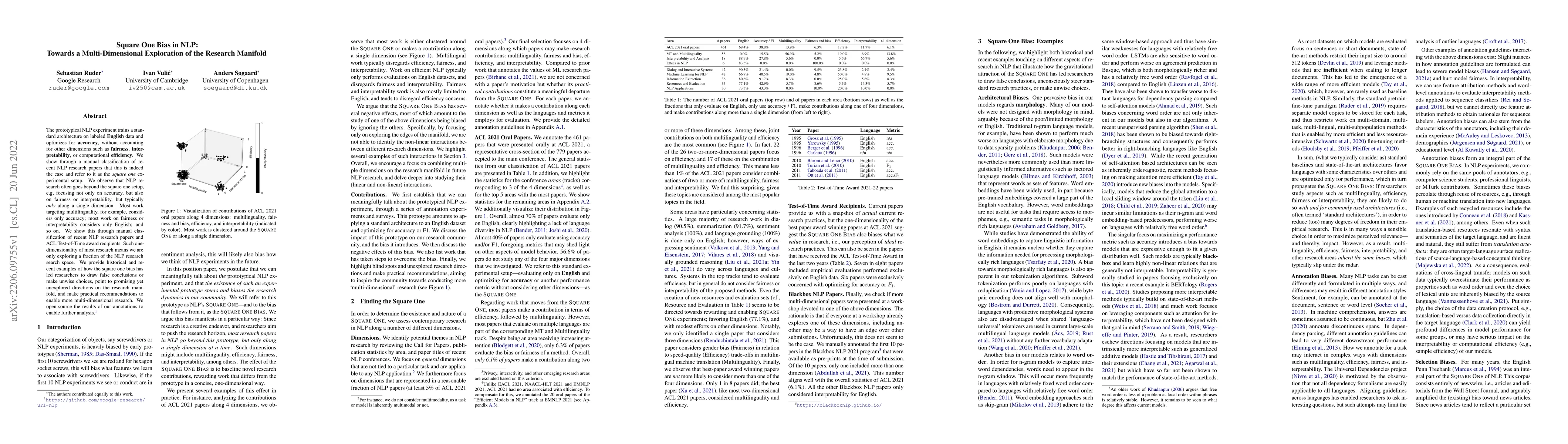 Thumbnail for Square One Bias in NLP: Towards a Multi-Dimensional Exploration of the
  Research Manifold