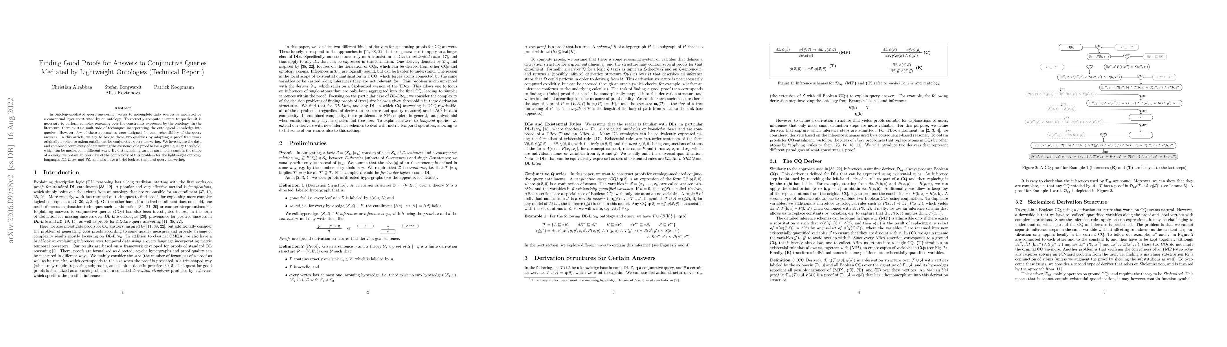 Thumbnail for Finding Good Proofs for Answers to Conjunctive Queries Mediated by
  Lightweight Ontologies (Technical Report)