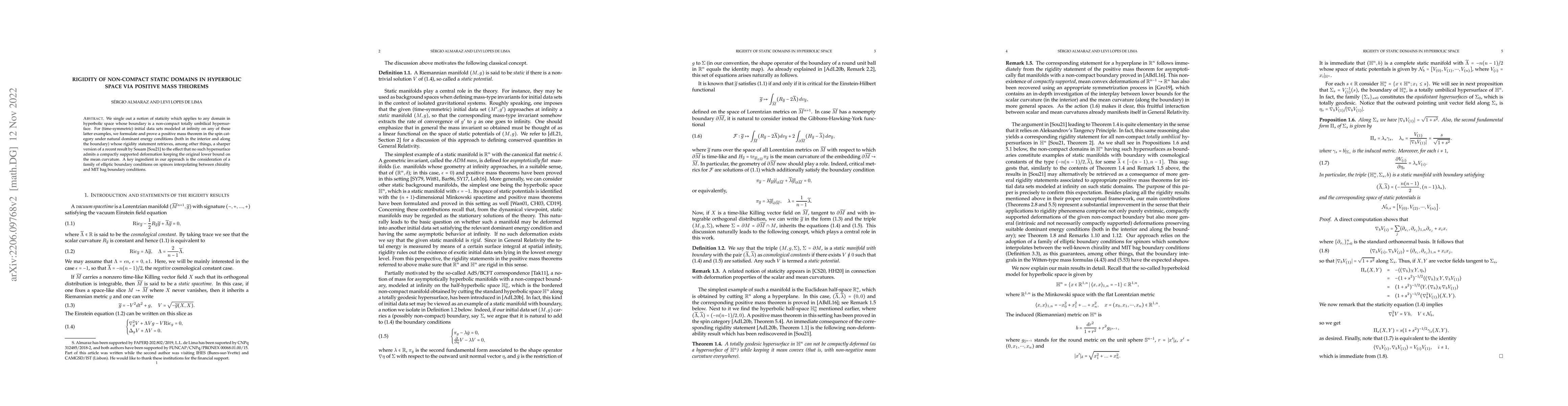 Thumbnail for Rigidity of non-compact static domains in hyperbolic space via positive
  mass theorems