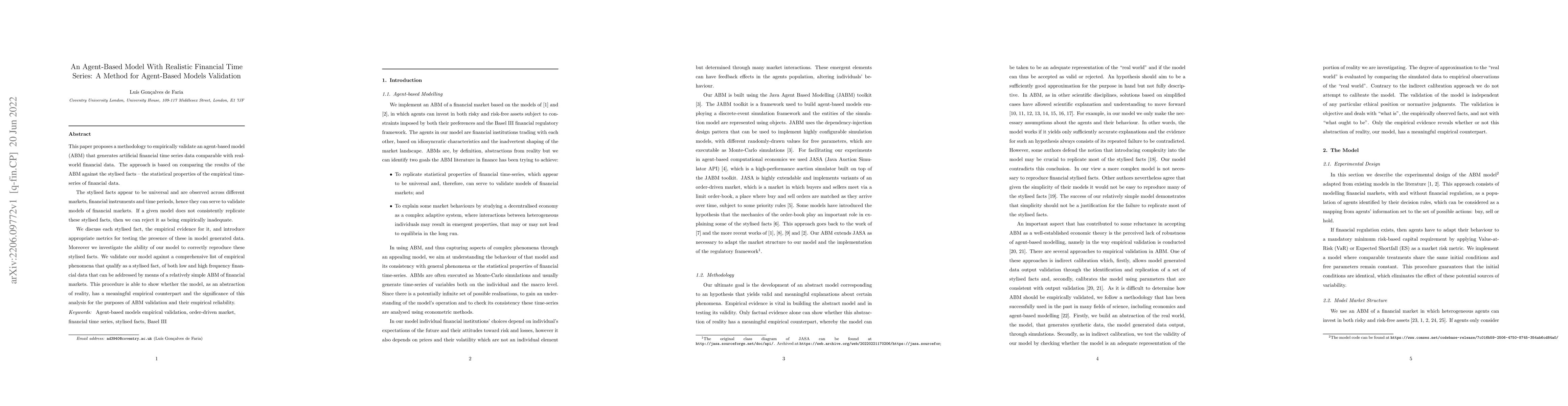 Thumbnail for An Agent-Based Model With Realistic Financial Time Series: A Method for
  Agent-Based Models Validation