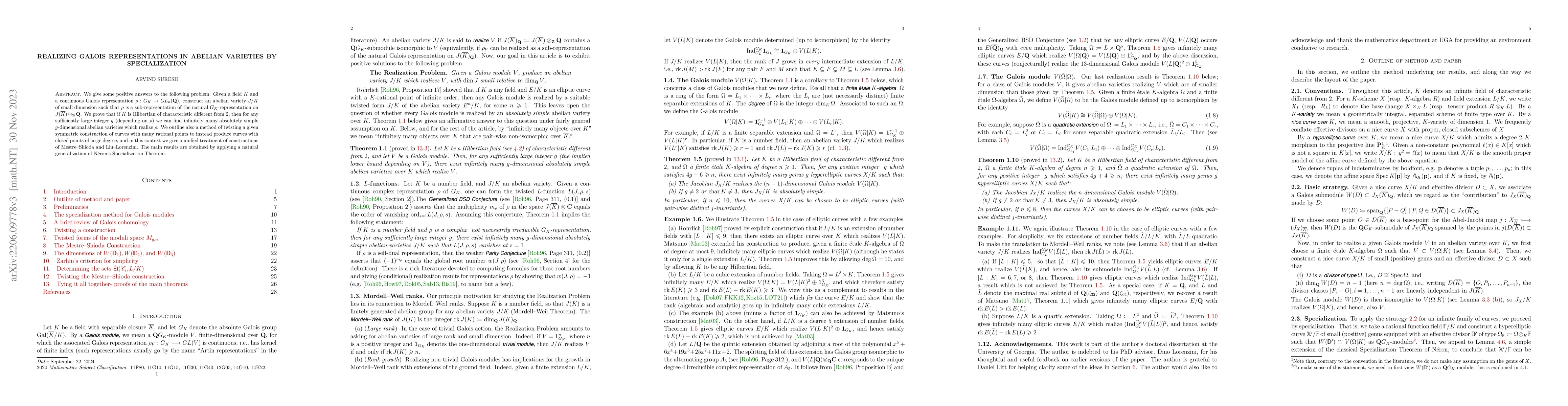 Thumbnail for Realizing Galois representations in abelian varieties by specialization