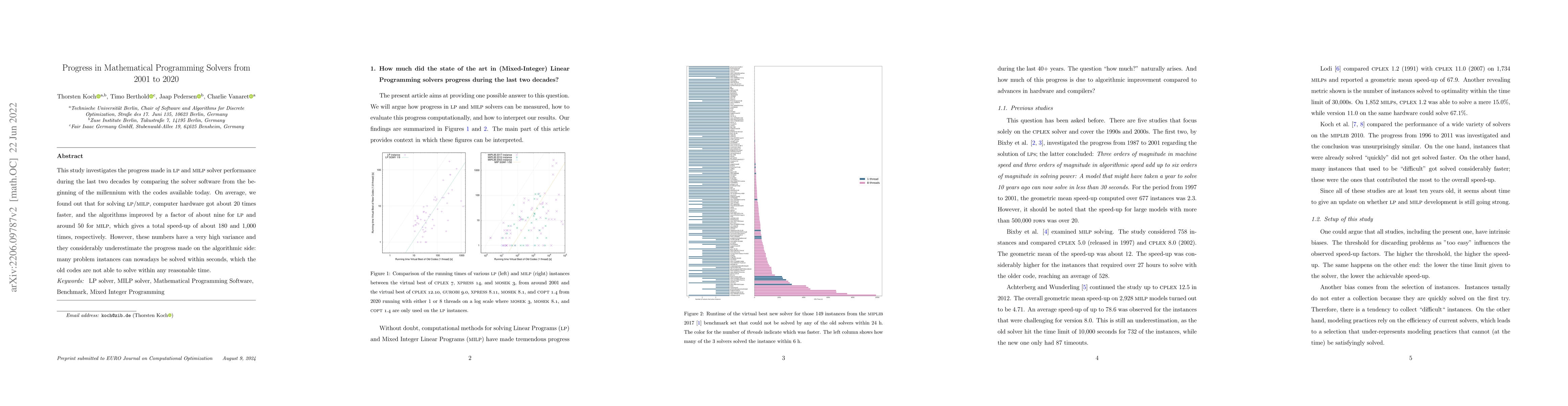 Thumbnail for Progress in Mathematical Programming Solvers from 2001 to 2020