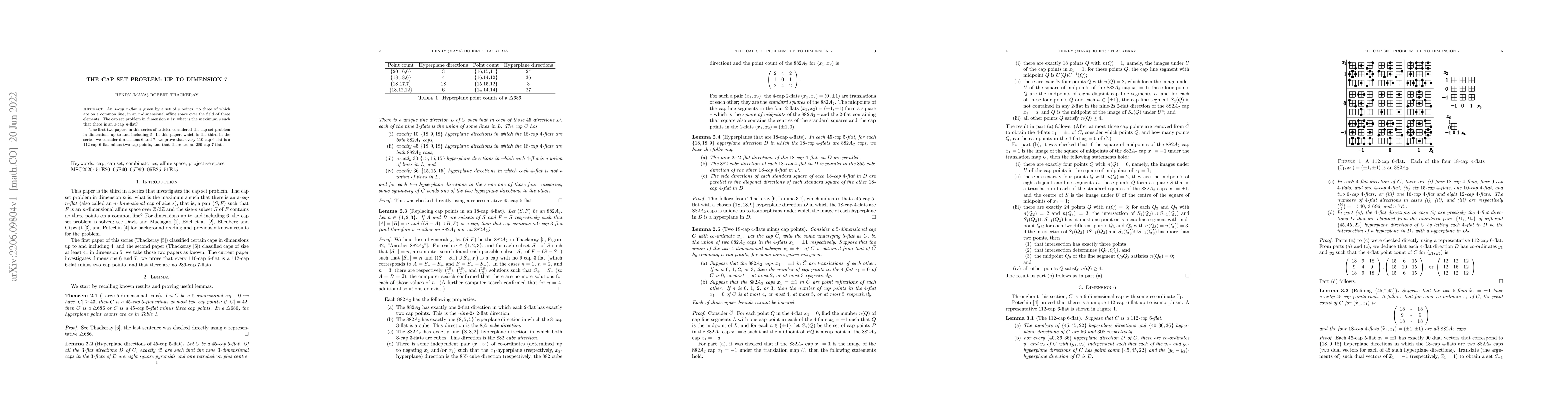 Thumbnail for The cap set problem: Up to dimension 7