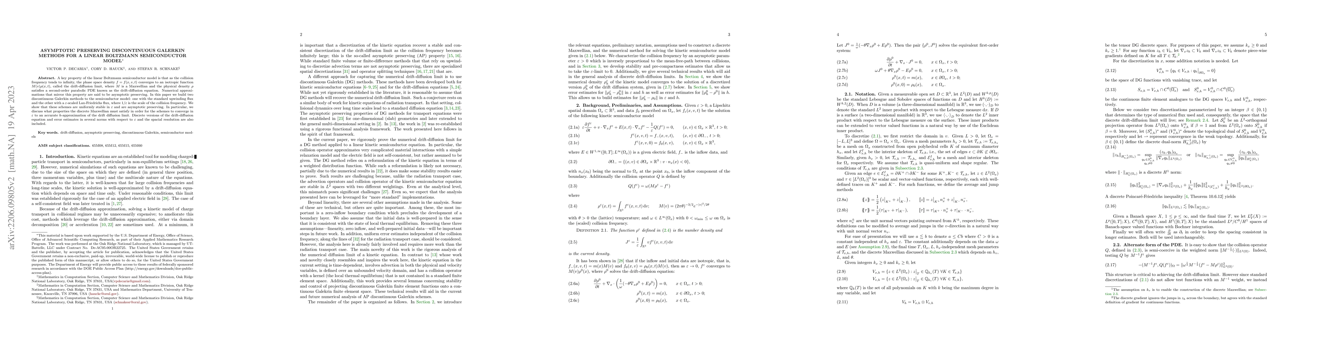 Thumbnail for Asymptotic Preserving Discontinuous Galerkin Methods for a Linear
  Boltzmann Semiconductor Model