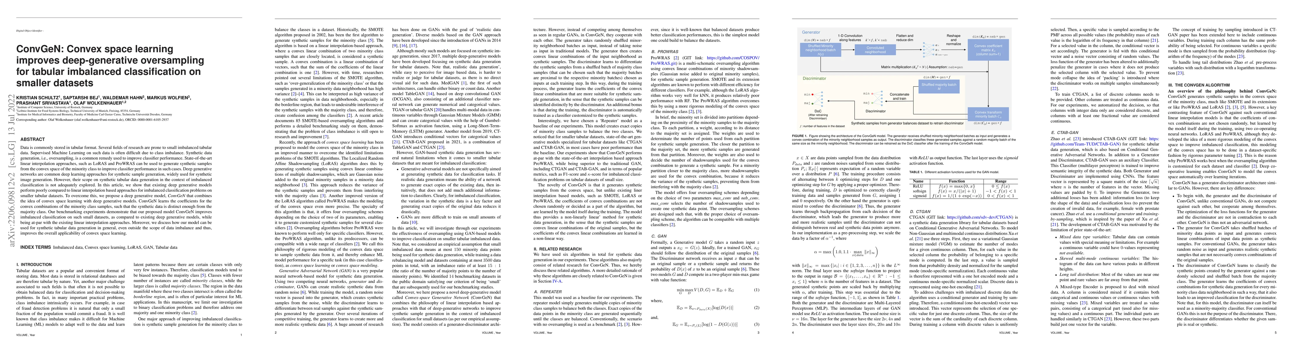 Thumbnail for ConvGeN: Convex space learning improves deep-generative oversampling for
  tabular imbalanced classification on smaller datasets