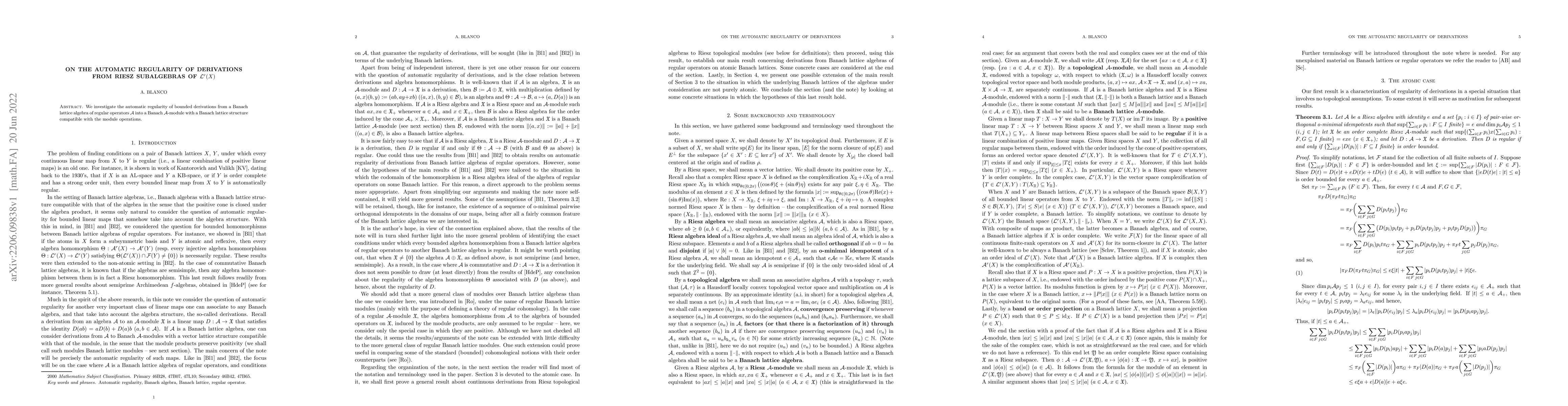 Thumbnail for On the automatic regularity of derivations from Riesz subalgebras of
  $\cal L^r(X)$