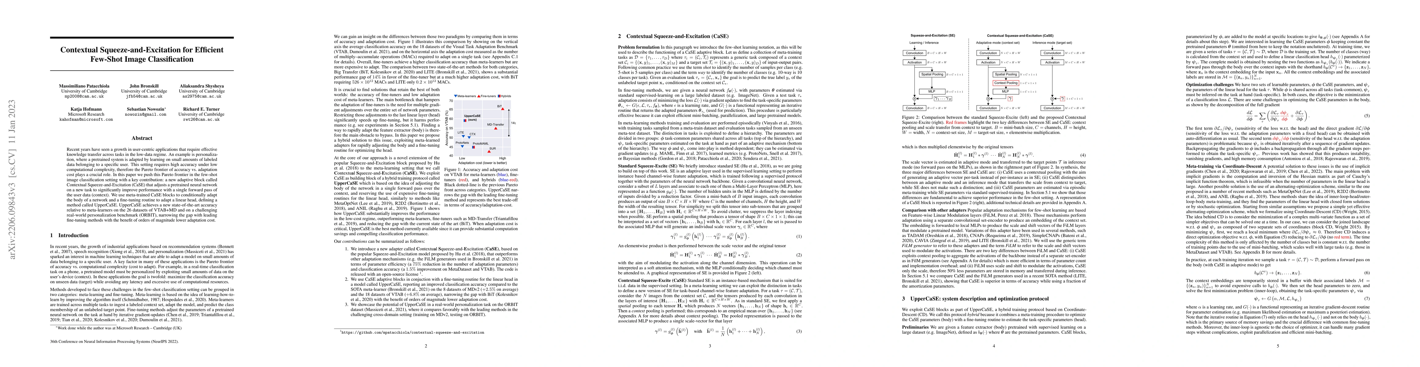 Thumbnail for Contextual Squeeze-and-Excitation for Efficient Few-Shot Image
  Classification