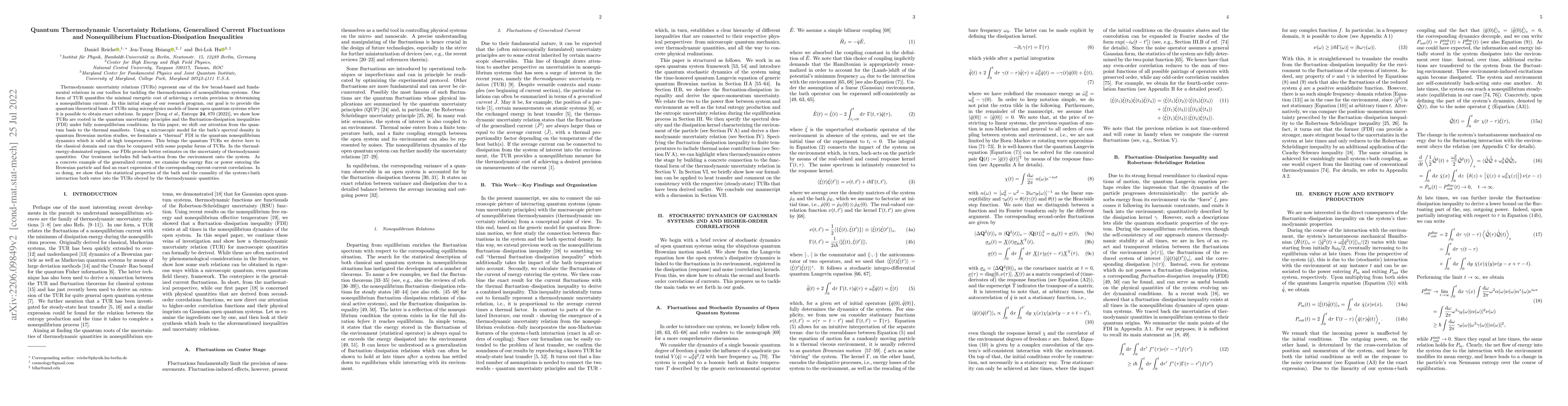 Thumbnail for Quantum Thermodynamic Uncertainty Relations, Generalized Current
  Fluctuations and Nonequilibrium Fluctuation-Dissipation Inequalities