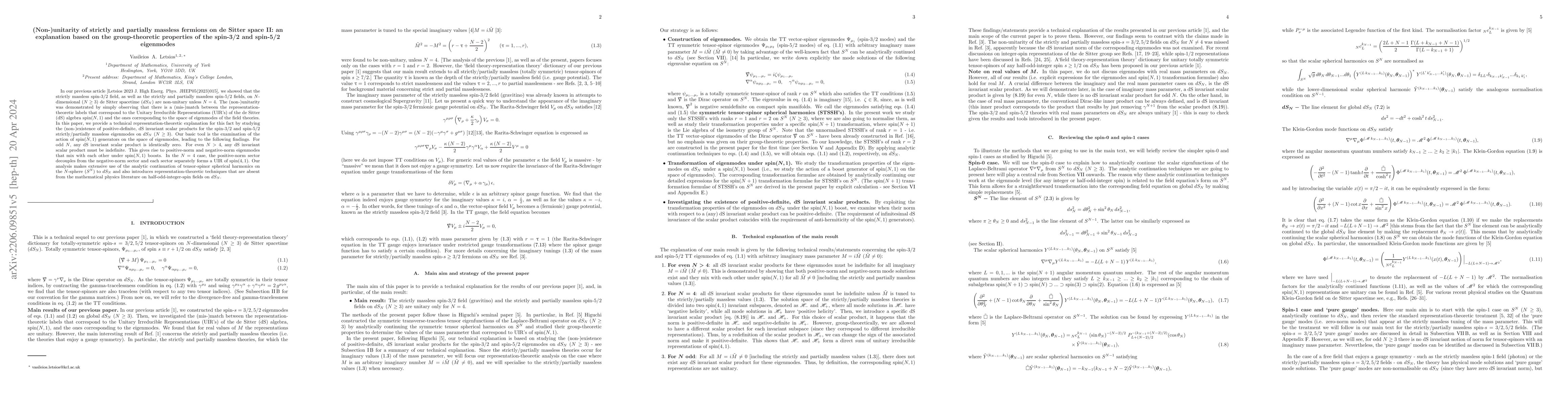 Thumbnail for (Non-)unitarity of strictly and partially massless fermions on de Sitter
  space II: an explanation based on the group-theoretic properties of the
  spin-3/2 and spin-5/2 eigenmodes