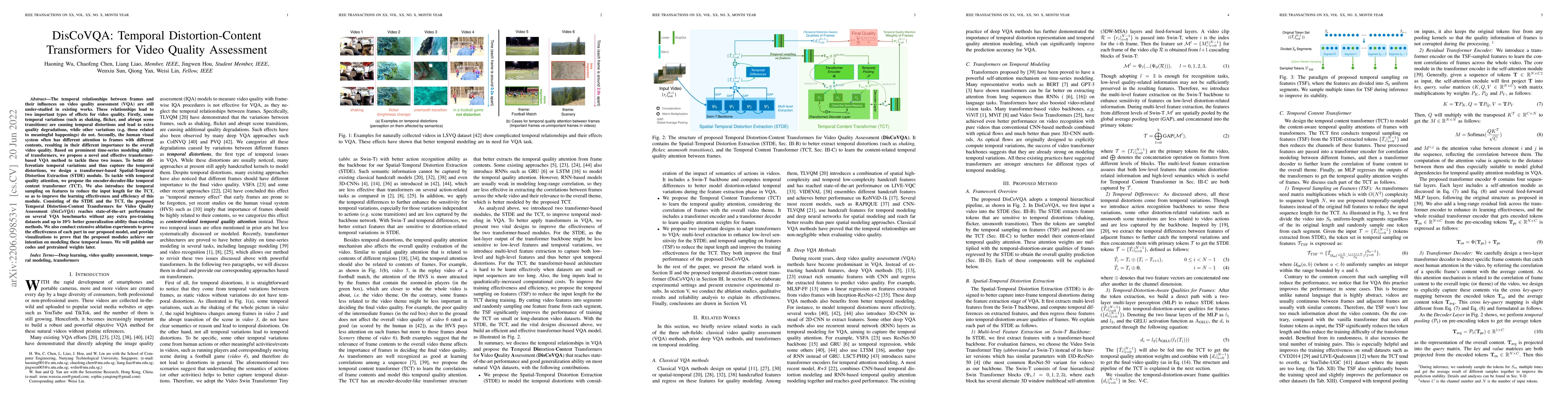 Thumbnail for DisCoVQA: Temporal Distortion-Content Transformers for Video Quality
  Assessment