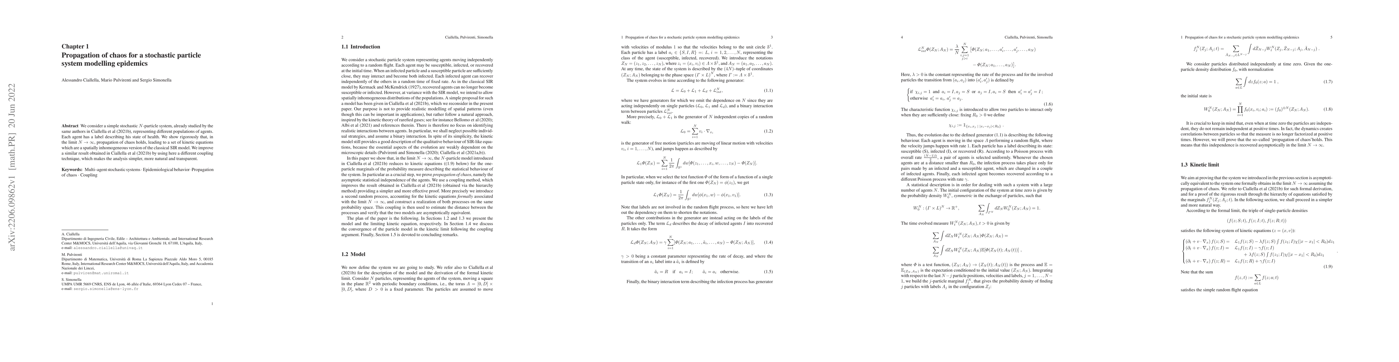 Thumbnail for Propagation of chaos for a stochastic particle system modelling
  epidemics