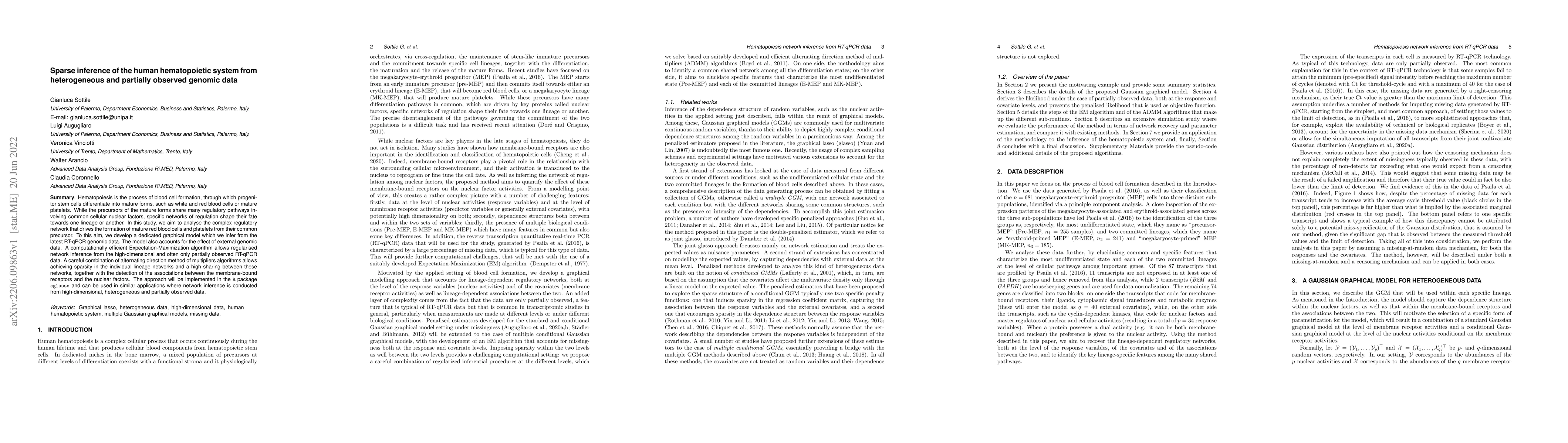 Thumbnail for Sparse inference of the human hematopoietic system from heterogeneous
  and partially observed genomic data