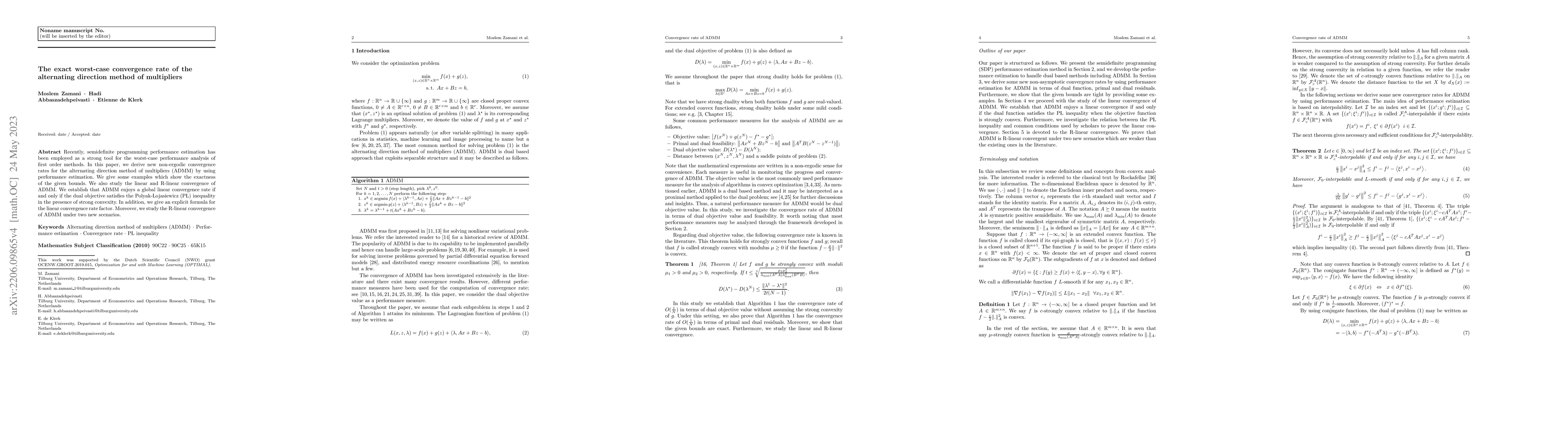 Thumbnail for The exact worst-case convergence rate of the alternating direction
  method of multipliers