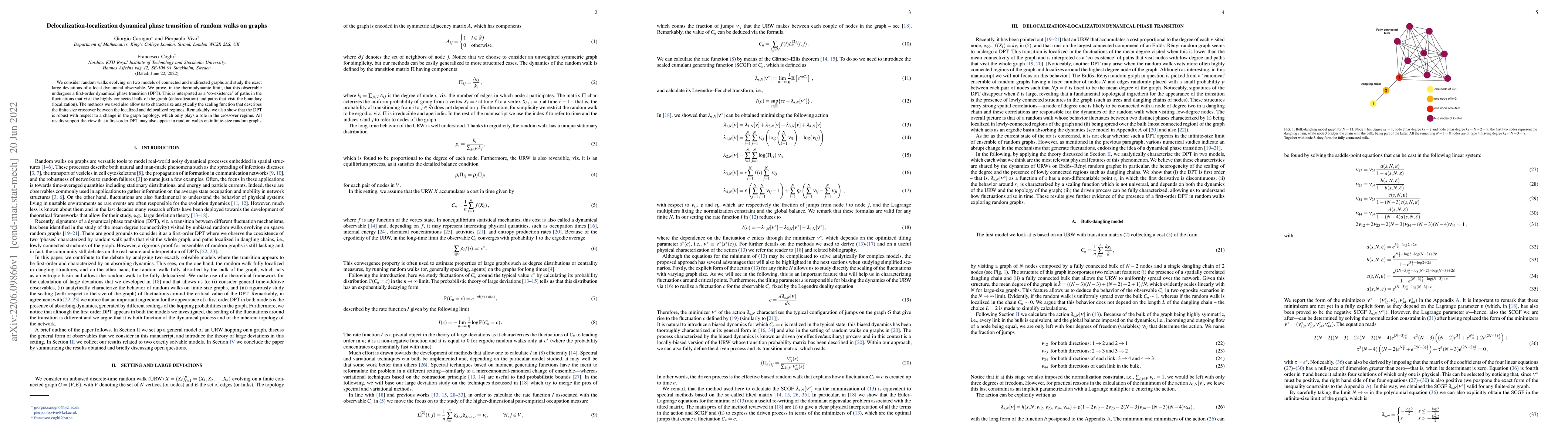 Thumbnail for Delocalization-localization dynamical phase transition of random walks
  on graphs