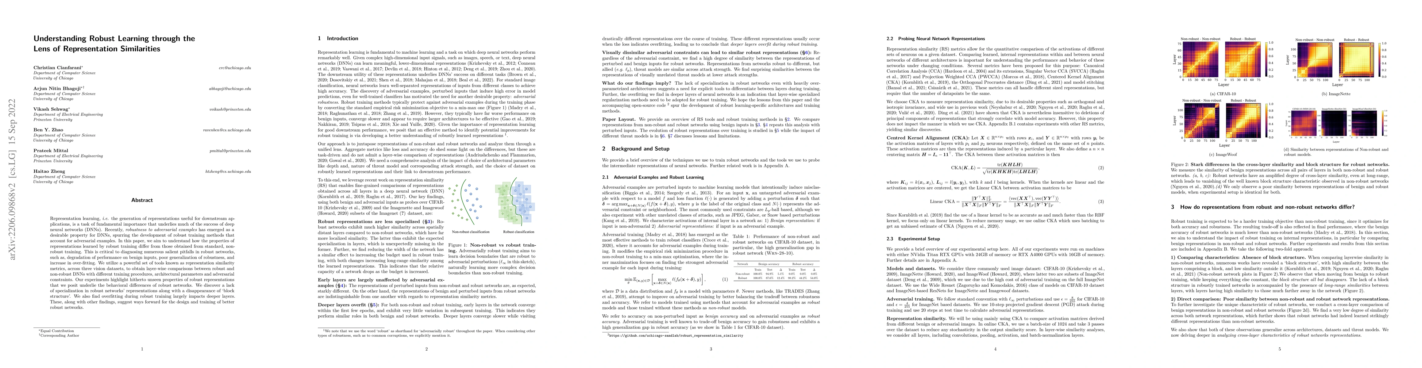 Thumbnail for Understanding Robust Learning through the Lens of Representation
  Similarities